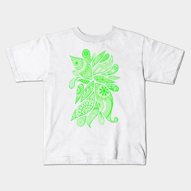 Abstract Zentangle Swirls Design (green on white) Kids T-Shirt by calenbundalas